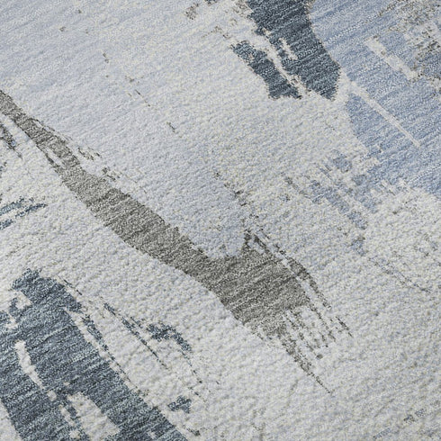 9' X 12' Sky Blue Gray And Ivory Abstract Washable Area Rug With UV Protection