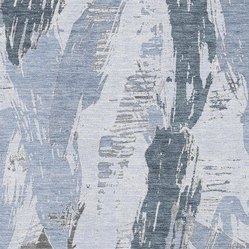 9' X 12' Sky Blue Gray And Ivory Abstract Washable Area Rug With UV Protection