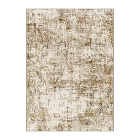 8' Brown And Ivory Abstract Washable Runner Rug