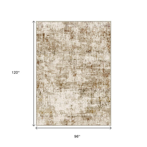 8' Brown And Ivory Abstract Washable Runner Rug