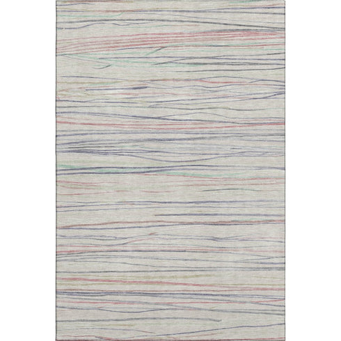 5' X 8' Beige Pink And Purple Striped Washable Area Rug With UV Protection