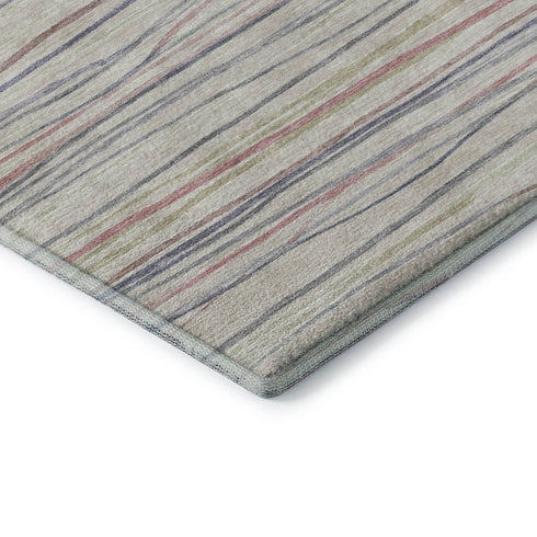 5' X 8' Beige Pink And Purple Striped Washable Area Rug With UV Protection