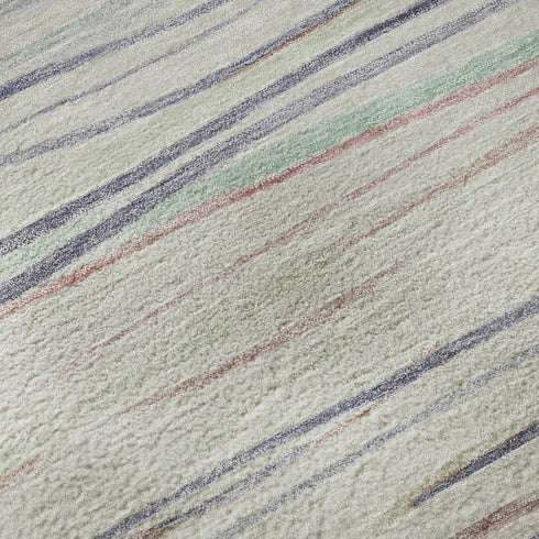 5' X 8' Beige Pink And Purple Striped Washable Area Rug With UV Protection