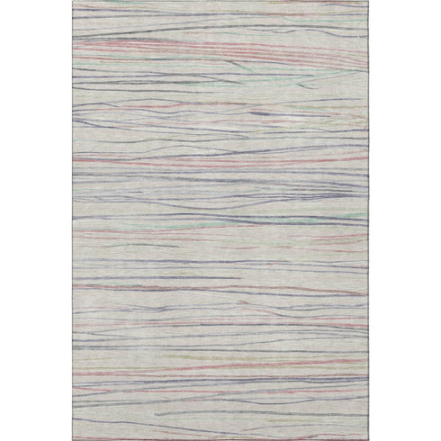 5' X 8' Beige Pink And Purple Striped Washable Area Rug With UV Protection