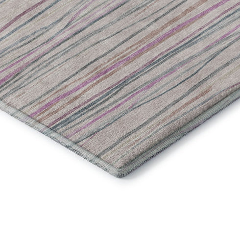8' X 8' Pink Mint Green And Ivory Striped Washable Round Rug With UV Protection