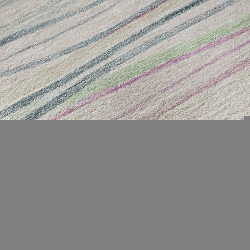 8' X 8' Pink Mint Green And Ivory Striped Washable Round Rug With UV Protection