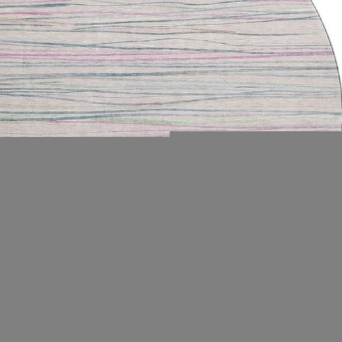 8' X 8' Pink Mint Green And Ivory Striped Washable Round Rug With UV Protection