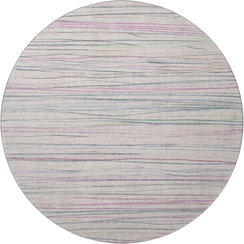 8' X 8' Pink Mint Green And Ivory Striped Washable Round Rug With UV Protection
