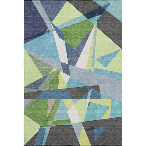 5' X 8' Blue Green And Gray Geometric Washable Area Rug With UV Protection