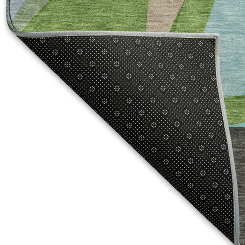 5' X 8' Blue Green And Gray Geometric Washable Area Rug With UV Protection