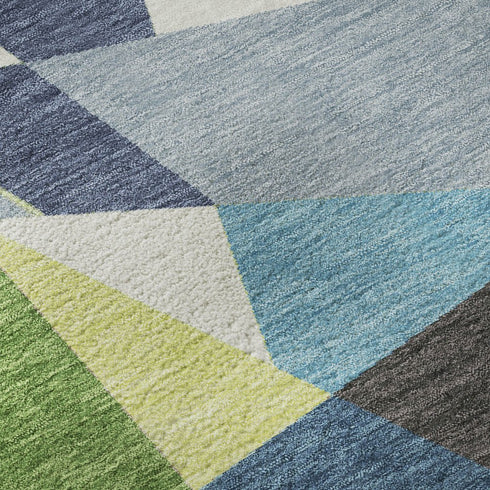 5' X 8' Blue Green And Gray Geometric Washable Area Rug With UV Protection