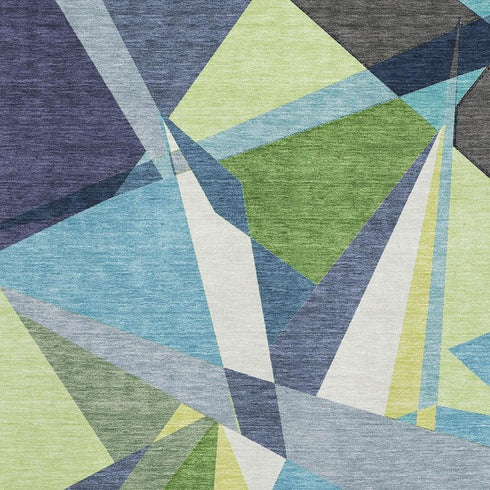5' X 8' Blue Green And Gray Geometric Washable Area Rug With UV Protection