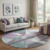 8' X 8' Purple Ivory And Teal Geometric Washable Round Rug With UV Protection