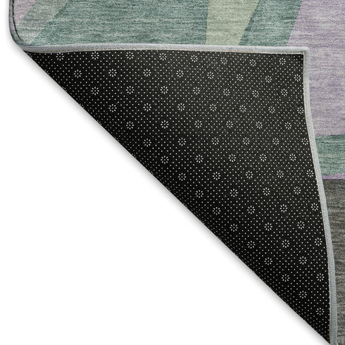 8' X 8' Purple Ivory And Teal Geometric Washable Round Rug With UV Protection