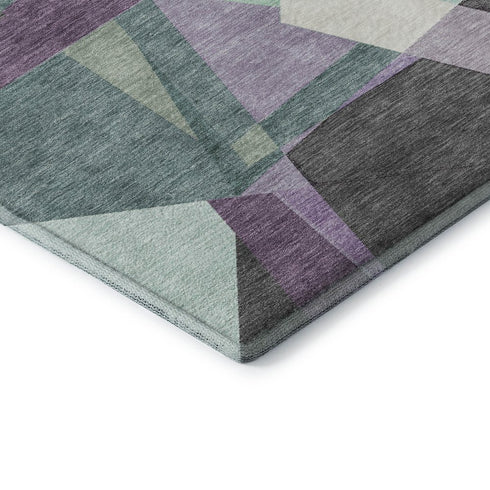 8' X 8' Purple Ivory And Teal Geometric Washable Round Rug With UV Protection