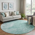 8' X 8' Aqua And Ivory Abstract Washable Round Rug With UV Protection
