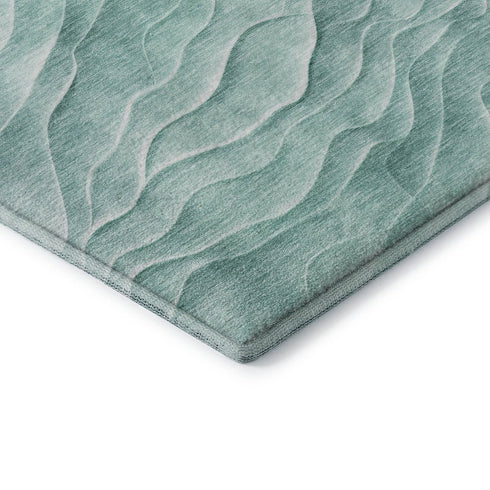 8' X 8' Aqua And Ivory Abstract Washable Round Rug With UV Protection