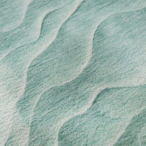 8' X 8' Aqua And Ivory Abstract Washable Round Rug With UV Protection