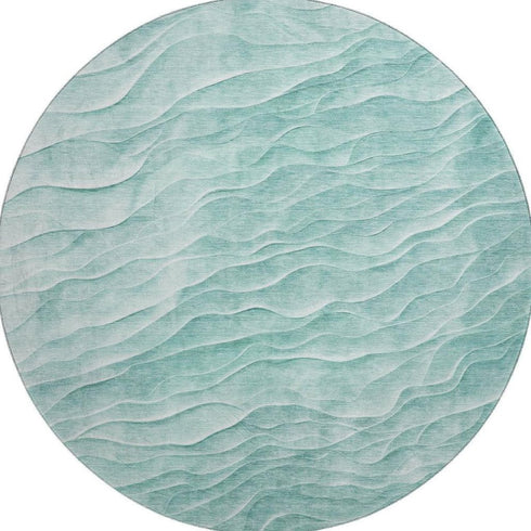 8' X 8' Aqua And Ivory Abstract Washable Round Rug With UV Protection