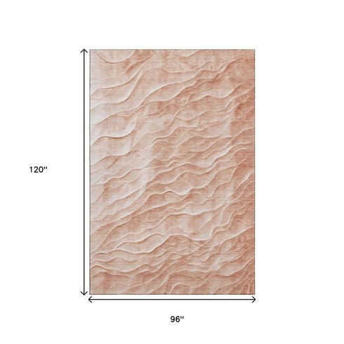 8' Coral And Ivory Abstract Washable Area Rug With UV Protection
