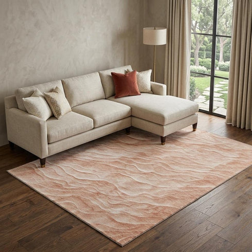 8' Coral And Ivory Abstract Washable Area Rug With UV Protection