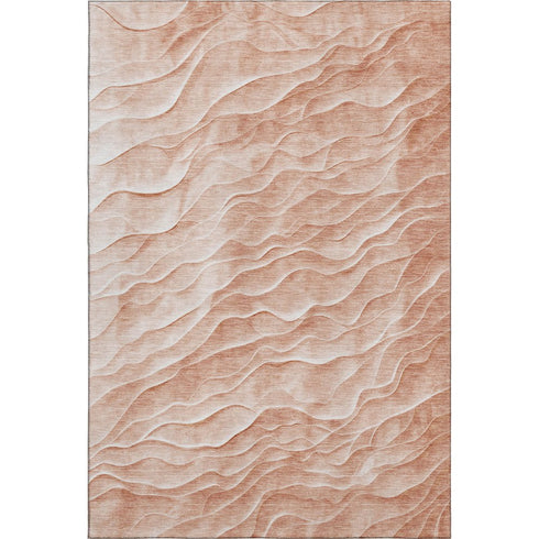 8' Coral And Ivory Abstract Washable Area Rug With UV Protection