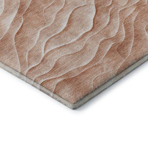 8' Coral And Ivory Abstract Washable Area Rug With UV Protection