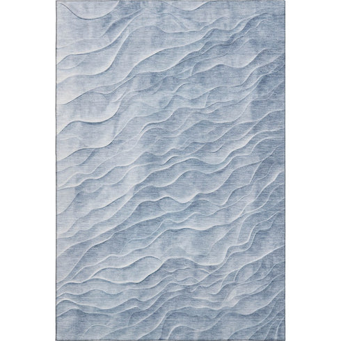5' X 8' Denim Blue And Ivory Abstract Washable Area Rug With UV Protection