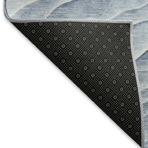5' X 8' Denim Blue And Ivory Abstract Washable Area Rug With UV Protection