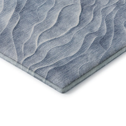5' X 8' Denim Blue And Ivory Abstract Washable Area Rug With UV Protection