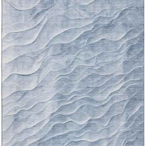 5' X 8' Denim Blue And Ivory Abstract Washable Area Rug With UV Protection