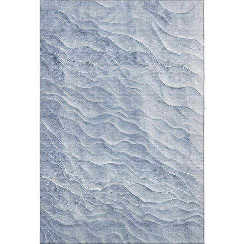 5' X 8' Denim Blue And Ivory Abstract Washable Area Rug With UV Protection