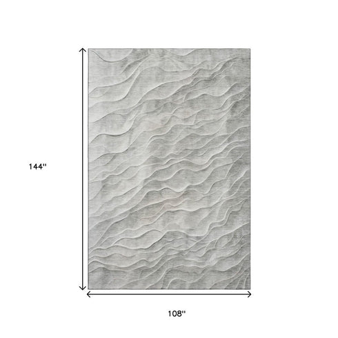 9' X 12' Taupe And Ivory Abstract Washable Area Rug With UV Protection