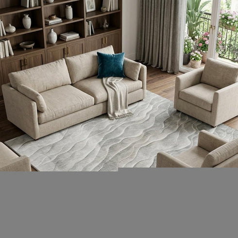 9' X 12' Taupe And Ivory Abstract Washable Area Rug With UV Protection
