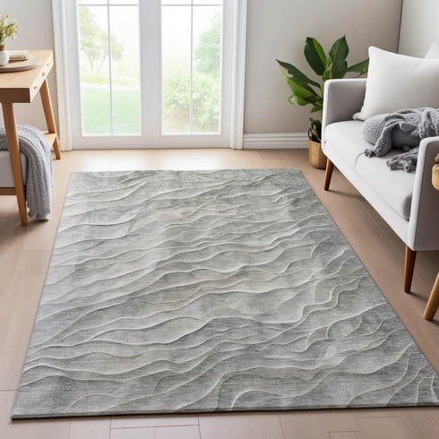 9' X 12' Taupe And Ivory Abstract Washable Area Rug With UV Protection