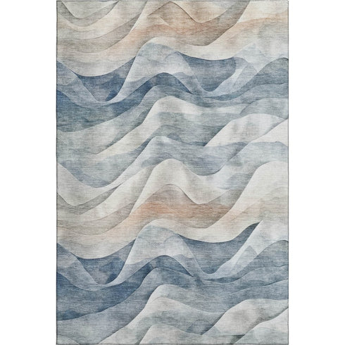 5' X 8' Blue Beige And Ivory Abstract Washable Area Rug With UV Protection