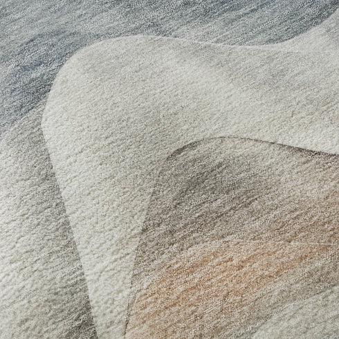 5' X 8' Blue Beige And Ivory Abstract Washable Area Rug With UV Protection