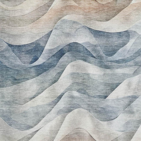 5' X 8' Blue Beige And Ivory Abstract Washable Area Rug With UV Protection
