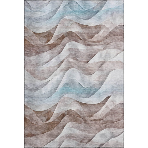 5' X 8' Coffee Blue And Ivory Abstract Washable Area Rug With UV Protection
