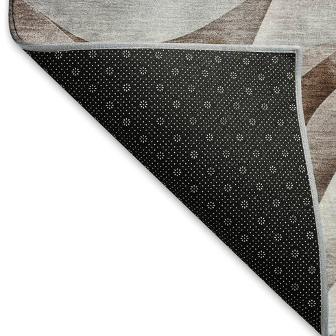 5' X 8' Coffee Blue And Ivory Abstract Washable Area Rug With UV Protection