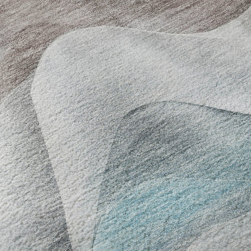 5' X 8' Coffee Blue And Ivory Abstract Washable Area Rug With UV Protection