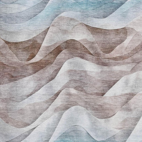 5' X 8' Coffee Blue And Ivory Abstract Washable Area Rug With UV Protection