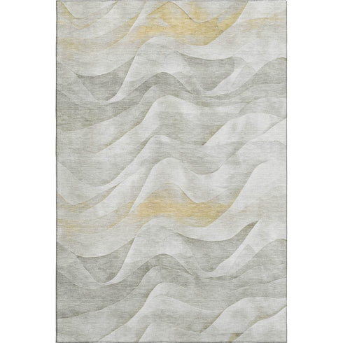 8' Silver Gold And Ivory Abstract Washable Area Rug With UV Protection