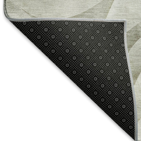 8' Silver Gold And Ivory Abstract Washable Area Rug With UV Protection