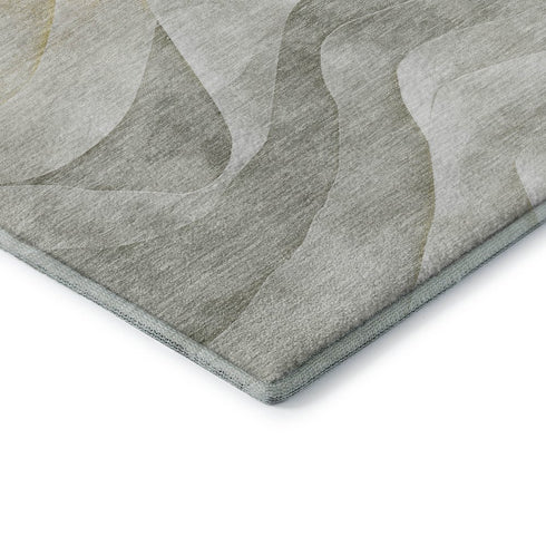 8' Silver Gold And Ivory Abstract Washable Area Rug With UV Protection