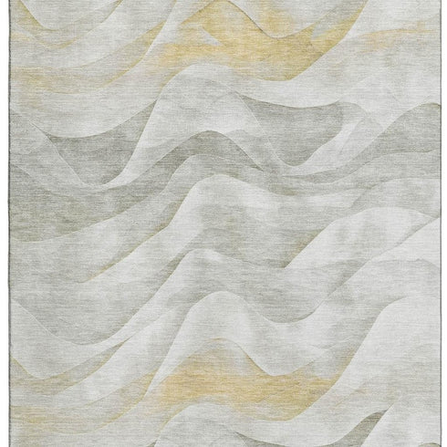 8' Silver Gold And Ivory Abstract Washable Area Rug With UV Protection