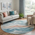 8' X 8' Teal Peach And Ivory Abstract Washable Round Rug With UV Protection