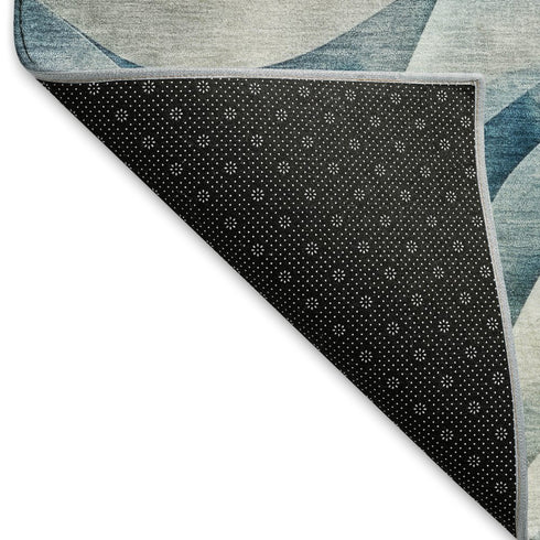 8' X 8' Teal Peach And Ivory Abstract Washable Round Rug With UV Protection