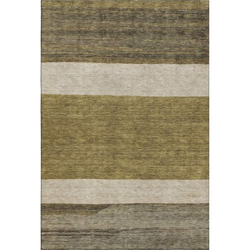 5' X 8' Coffee Ivory And Gray Striped Washable Area Rug With UV Protection