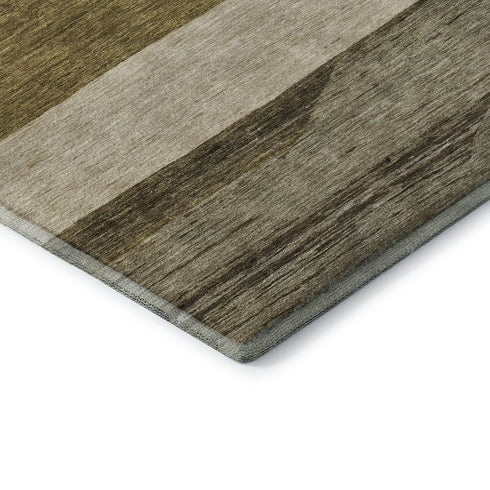 5' X 8' Coffee Ivory And Gray Striped Washable Area Rug With UV Protection